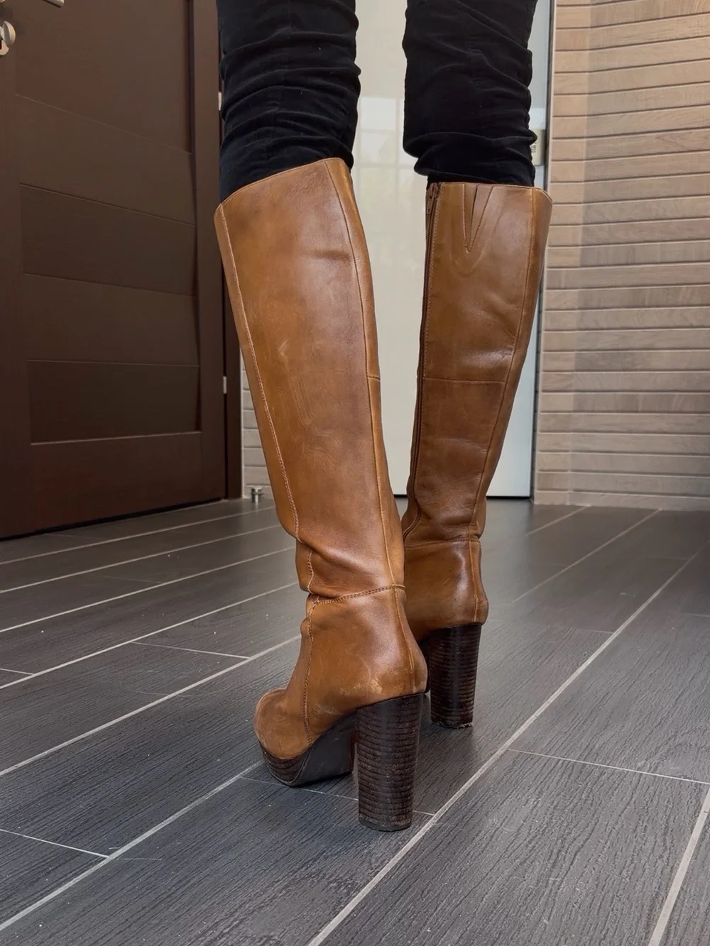 Women's Tall Leather Boots in Cognac Brown - Classic Knee-High Style